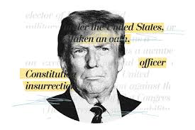 A stylized portrait of Donald Trump with highlighted text excerpts.